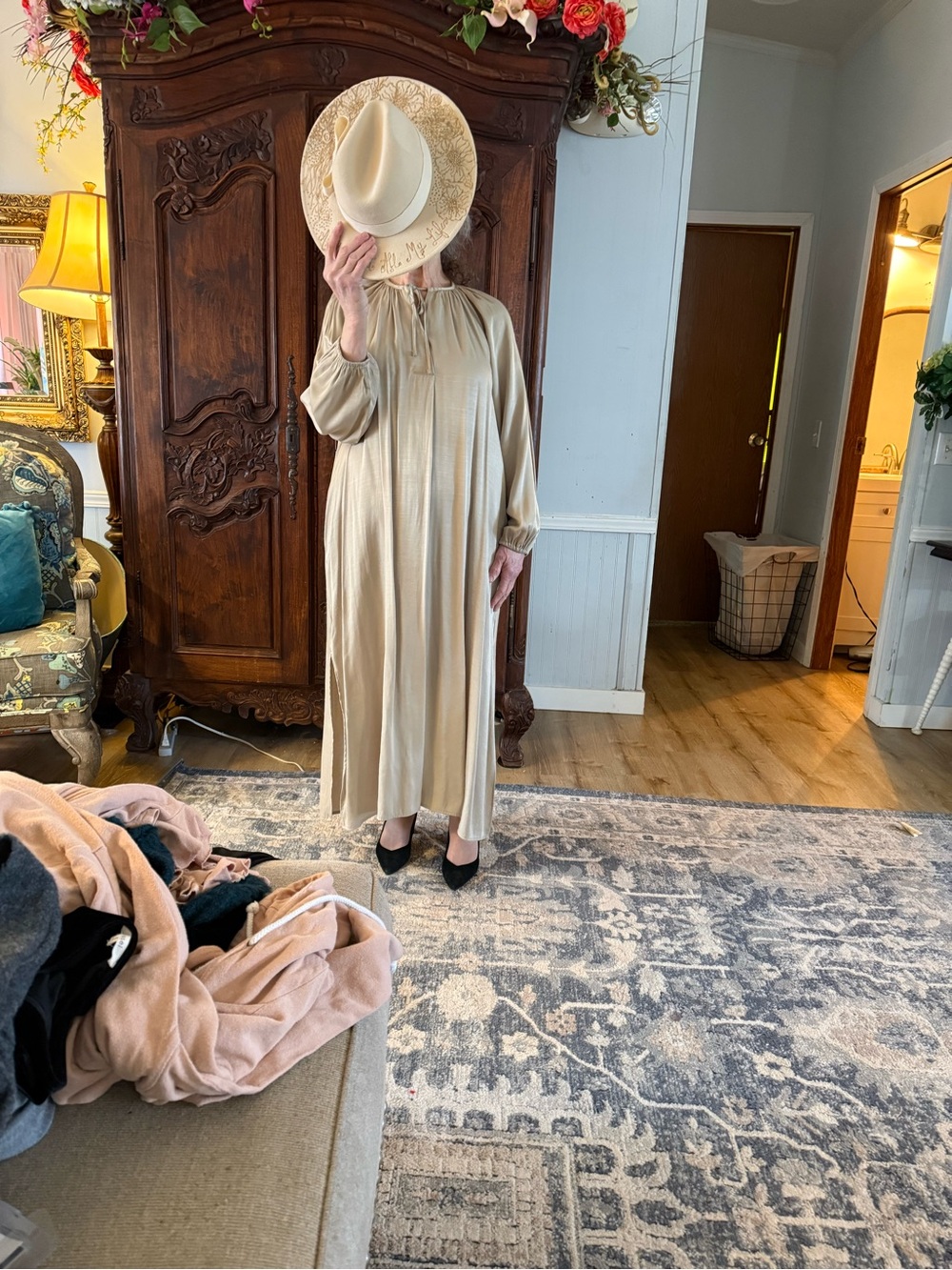 H&M Cream Long-Sleeve Maxi Dress